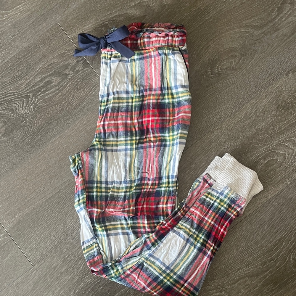 Red Plaid Pajama set with Navy Bow